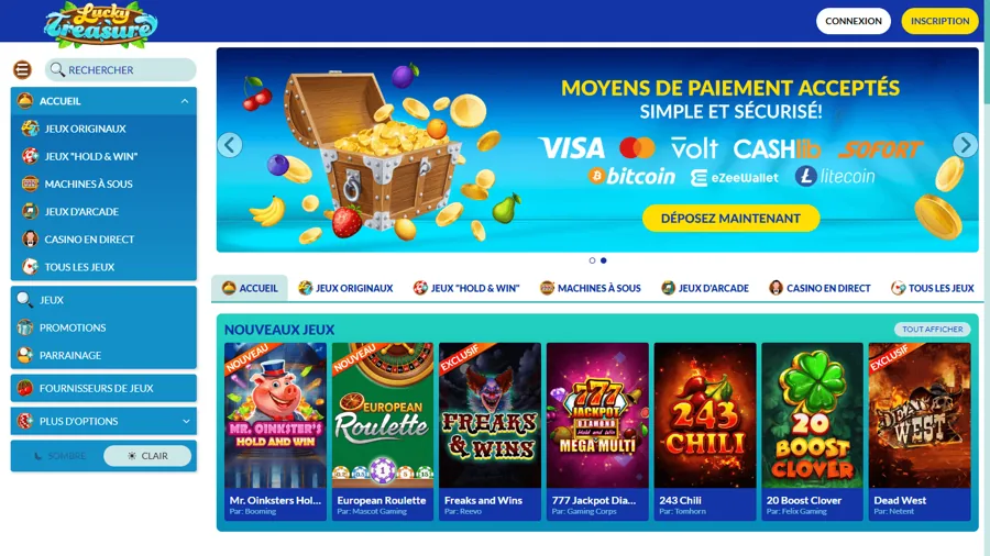 Lucky Treasure — Aperçu de la plateforme